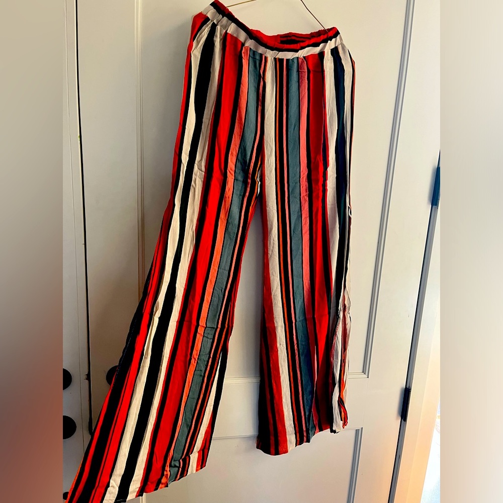 OLIVACEOUS wide leg pant swim coverup large slit up side medium sheer